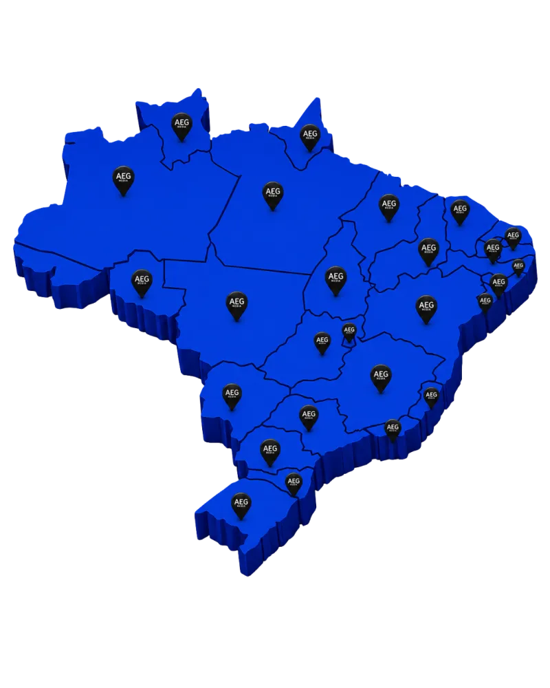 Mapa do Brasil com a presença da AEG Media em mais de 25 estados